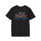 Black t-shirt with You Are Behind In This Race karting print, front view