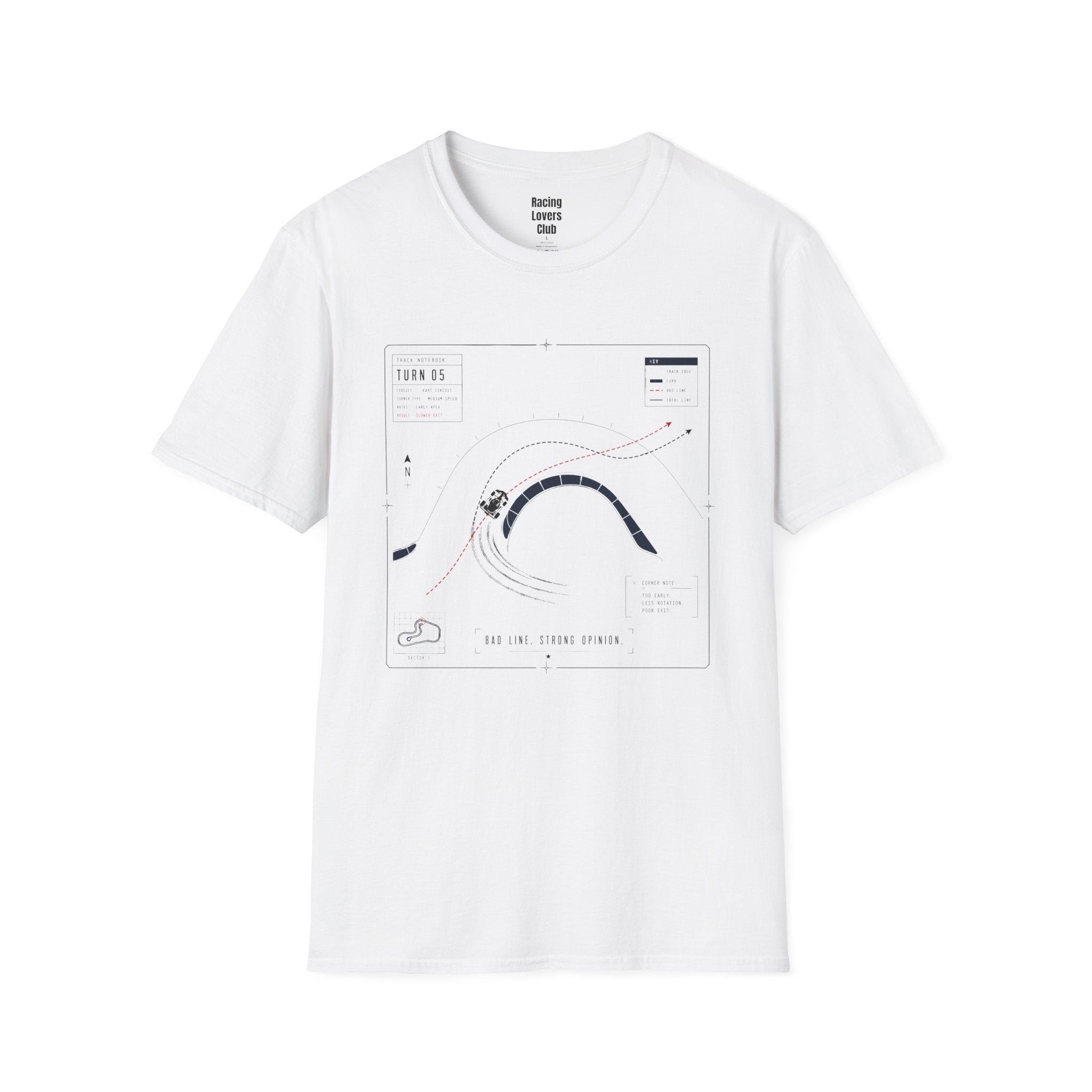Turn 05 Bad Line Strong Opinion T-Shirt — racing-themed graphic tee from Racing Lovers Club