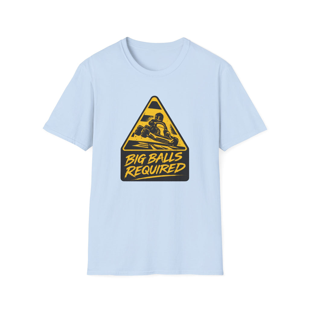 Light blue t-shirt with a yellow and black graphic and text on a white background