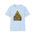 Light blue t-shirt with a yellow and black graphic and text on a white background