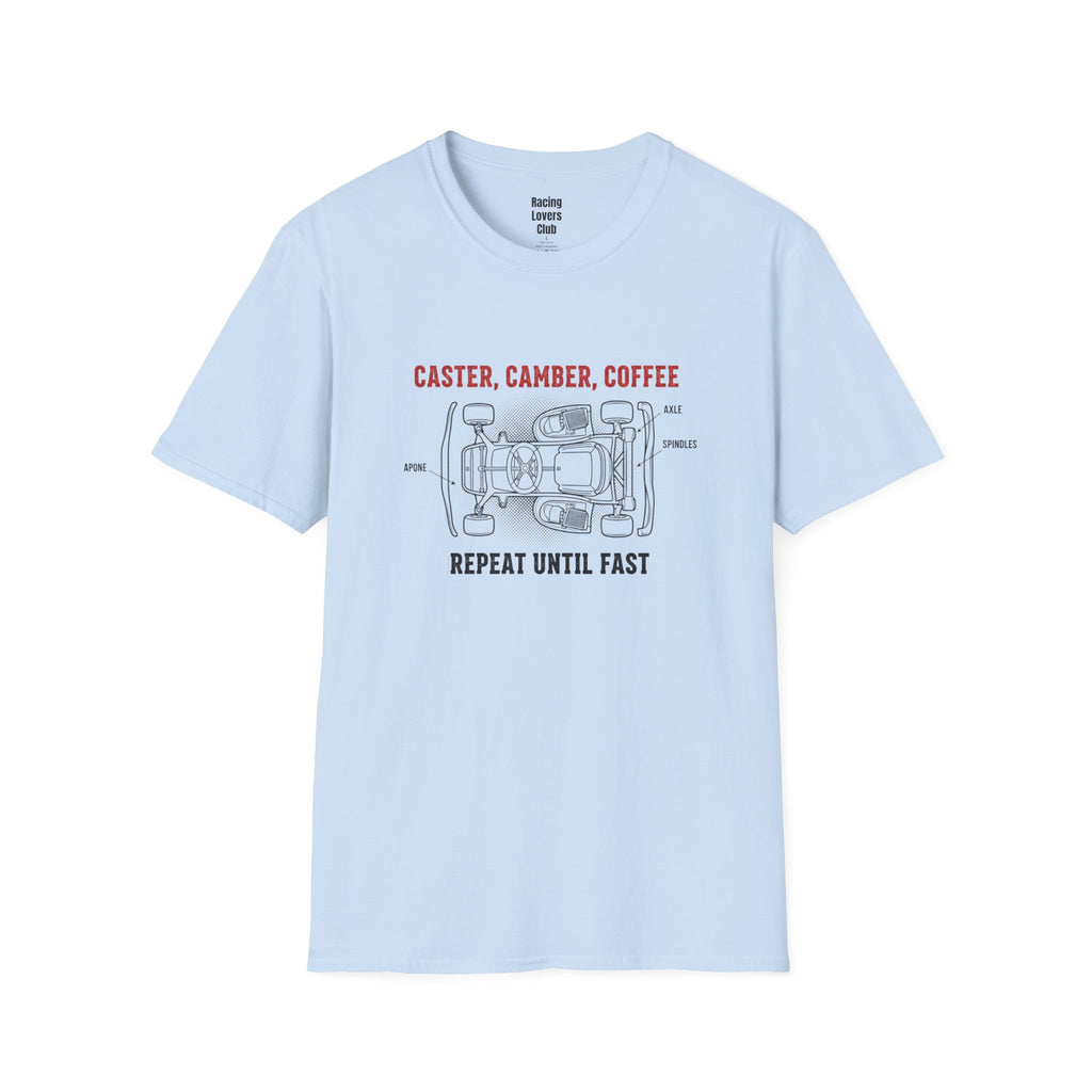 Camber Caster Coffee T-Shirt — racing-themed graphic tee from Racing Lovers Club