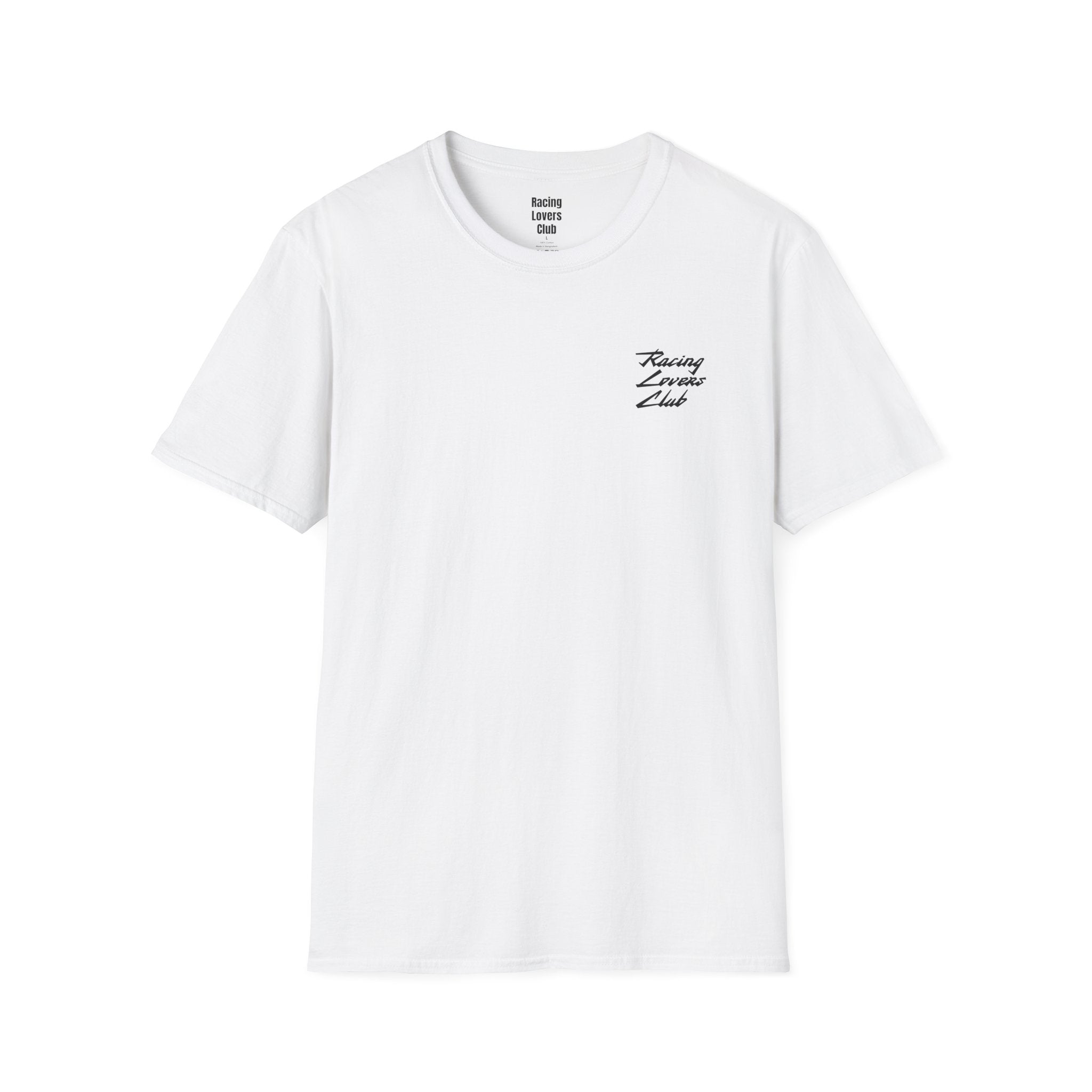 White t-shirt with Catch Up pit board print, front view