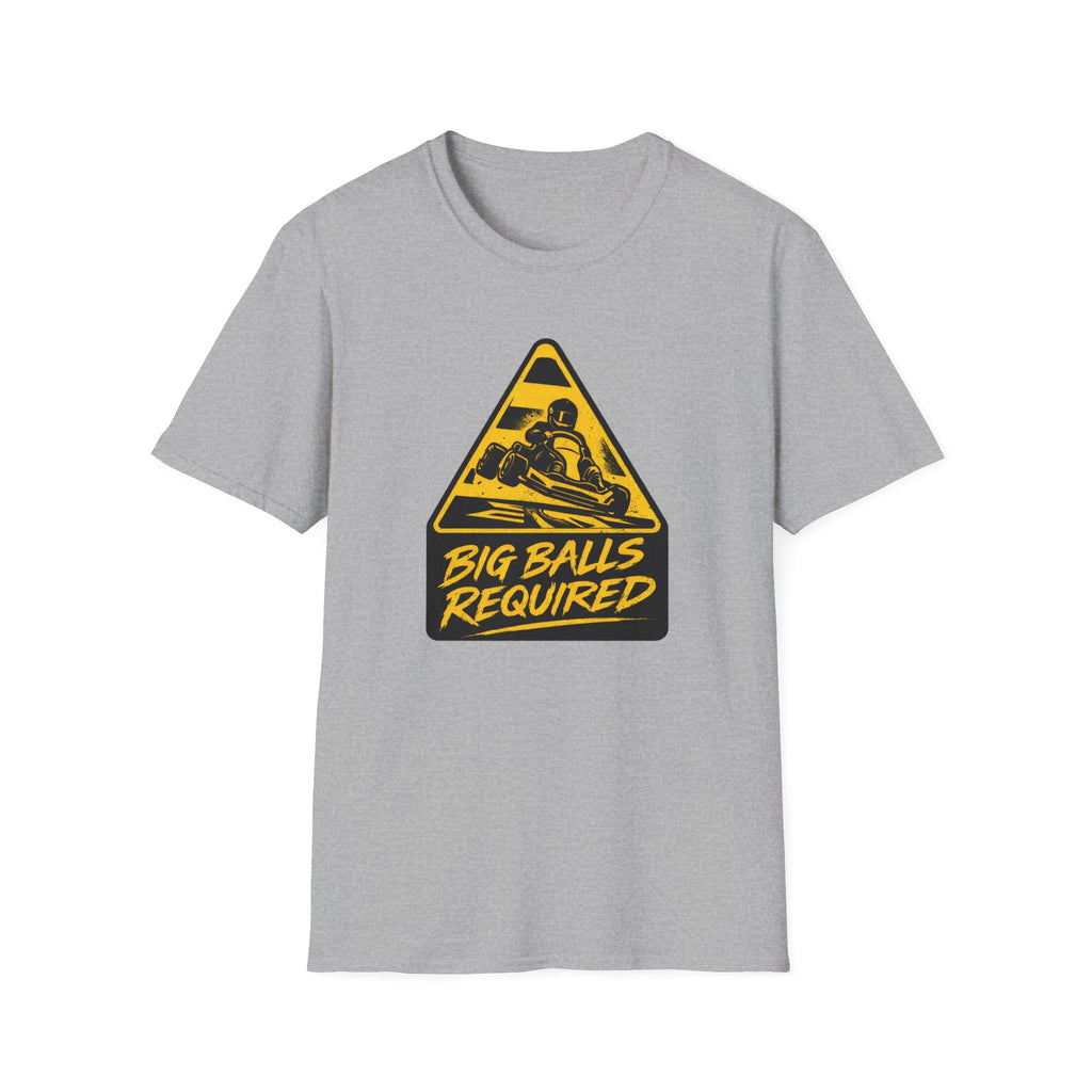 Gray t-shirt with a yellow and black graphic and text on a white background