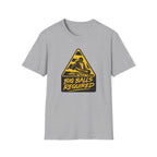 Gray t-shirt with a yellow and black graphic and text on a white background