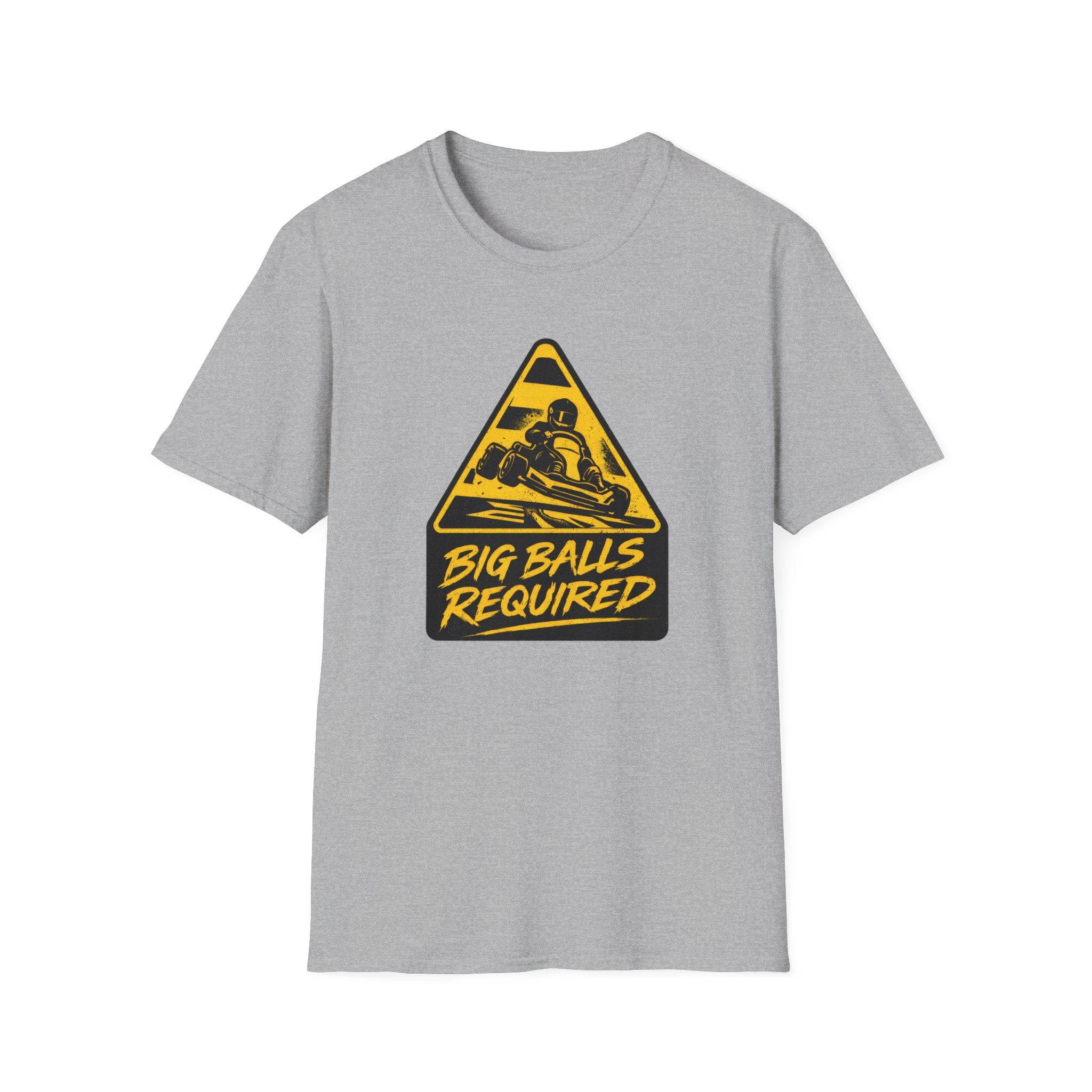 Gray t-shirt with a yellow and black graphic and text on a white background
