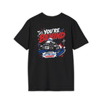 Black t-shirt with Hit The Gas Sooner karting print, front view