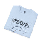 Confidence High. Lap Time Unrelated. T-Shirt — racing-themed graphic tee from Racing Lovers Club