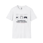 10 Minutes 3 Excuses T-Shirt — racing-themed graphic tee from Racing Lovers Club