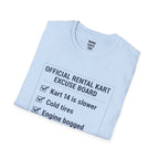 Official Rental Kart Excuse T-Shirt — racing-themed graphic tee from Racing Lovers Club