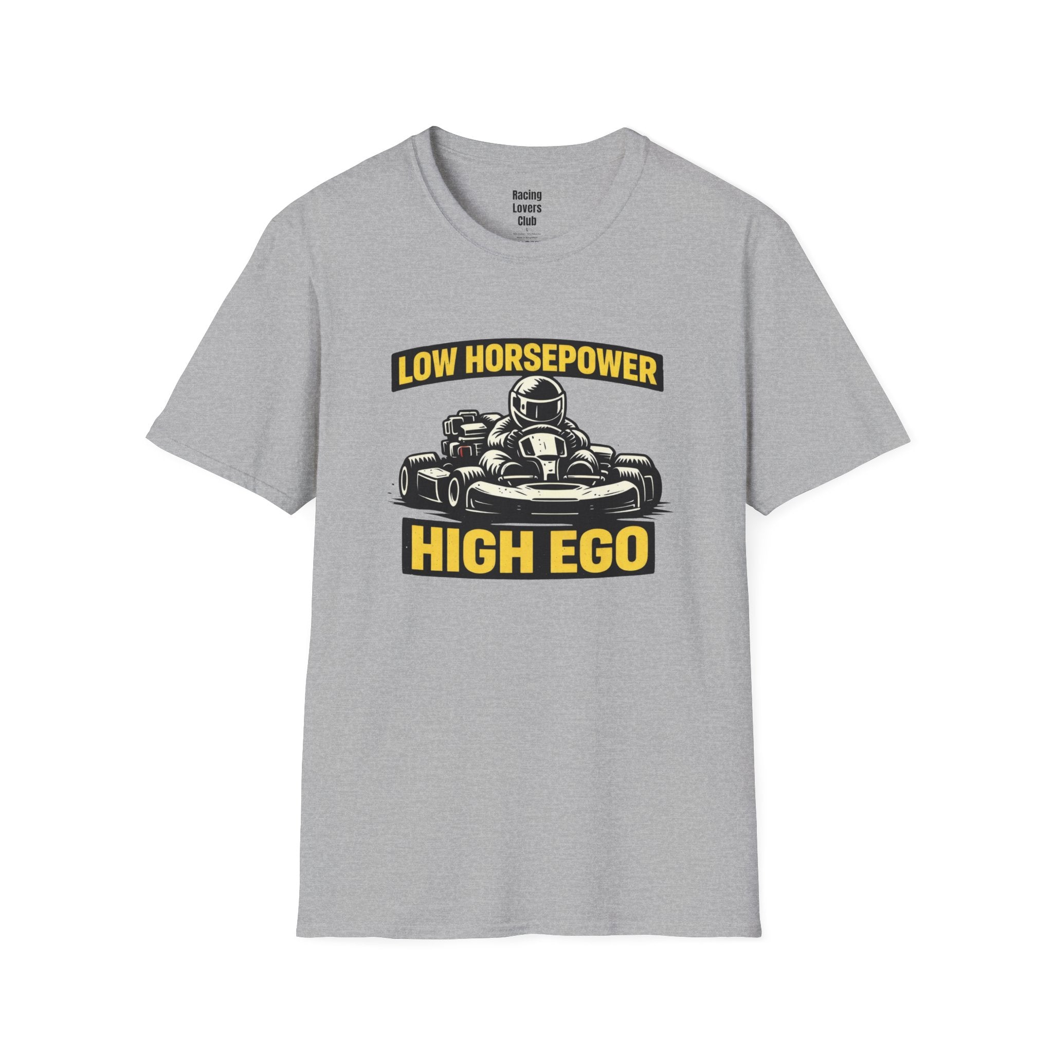 Low Horsepower High Ego T-Shirt — racing-themed graphic tee from Racing Lovers Club