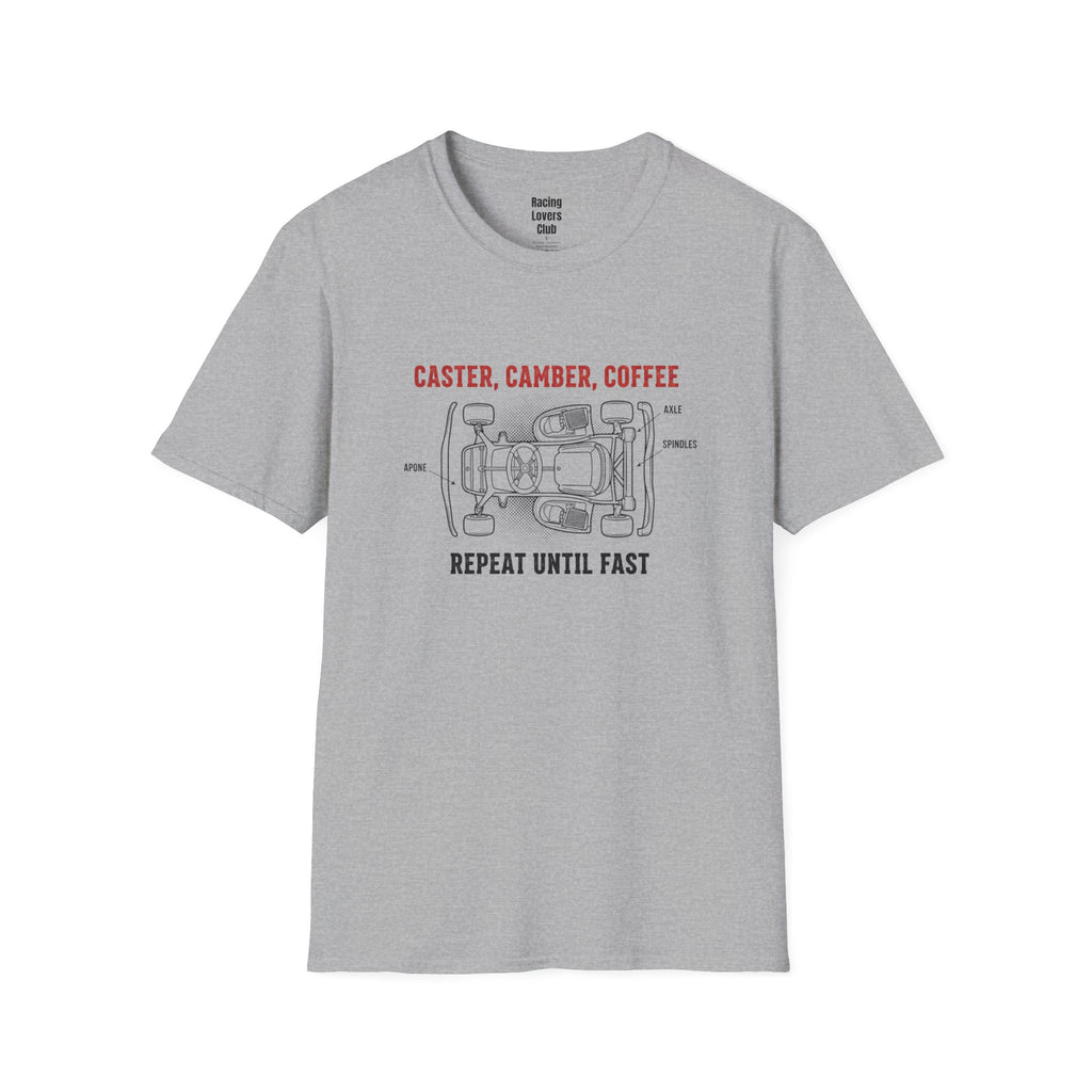 Camber Caster Coffee T-Shirt — racing-themed graphic tee from Racing Lovers Club