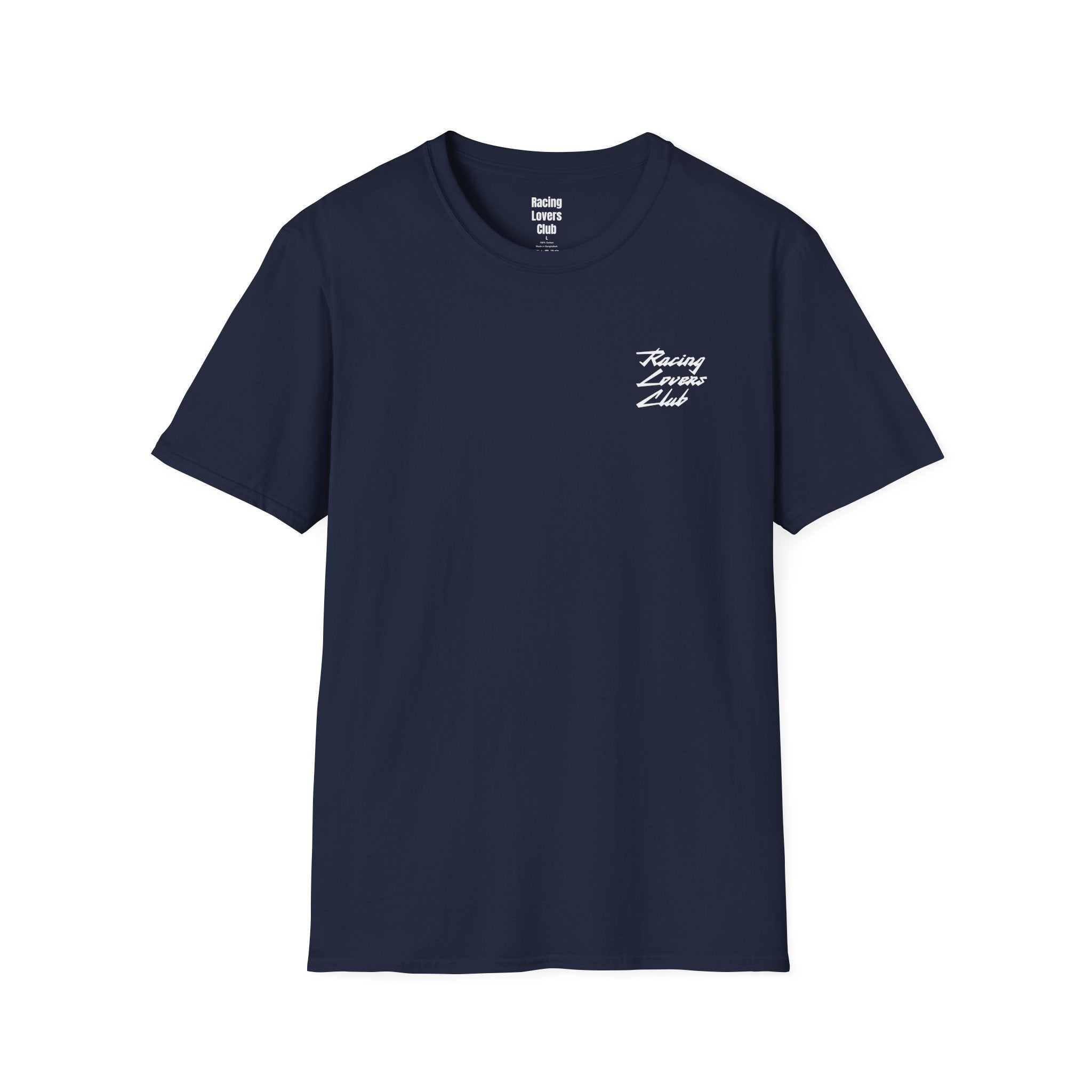 Navy t-shirt with You Are Behind In This Race karting print, front view